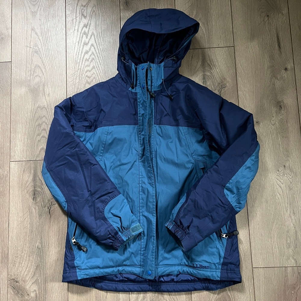 LL Bean Insulated Colorblock Ski Snow Jacket Womens Small Regular Blue Hooded